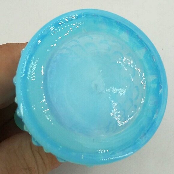 Fenton Art Glass 4" Blue Opalescent Hobnail Cruet Bottle Creamer cream pourer - Picture 5 of 5